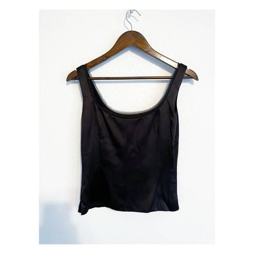 Akris  Satin Silk Scoop Neck Raw Hem Tank Blouse Black Size 4