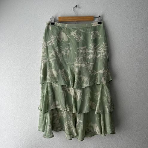 Banana Republic Green Floral Silk Skirt