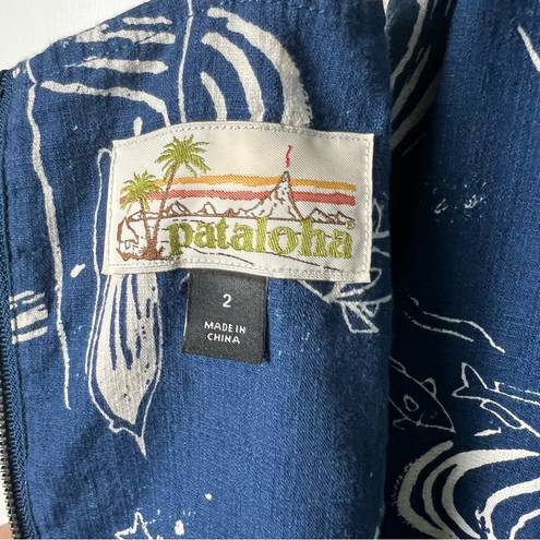 Patagonia Pataloha - Blue & White Loko l'a Stone Blue Fish Wrap Dress - Sz. 2