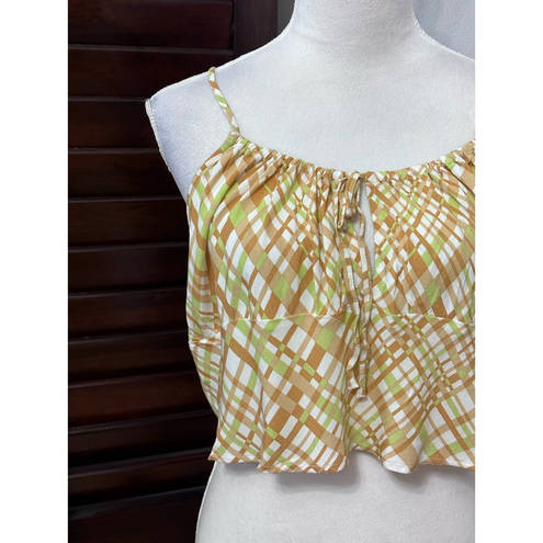 BP . Womens Crop Top Multicolor Plaid Spaghetti Strap Ruffles Y2K Plus 1X New