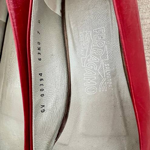 Salvatore Ferragamo Red Leather Flat Shoes Size 7 B