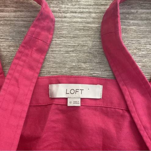 Loft Women’s  Button Down Pink Tank Linen Dress W/ Tie Size 10