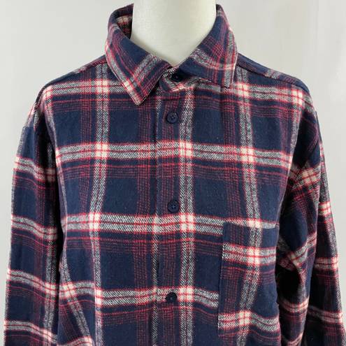 Nordstrom New  Plaid Flannel Button Down Pajama Shirt Navy Peacoat Tartan