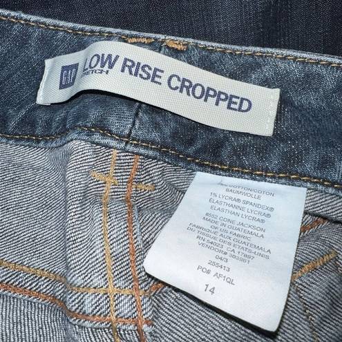 Gap Vtg Y2K  Womens Low Rise Cropped Denim Blue Jeans Size 14 Frayed Hems Stretch