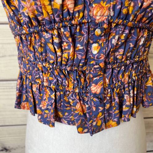 J.Crew  Purple Floral Organic Cotton Stretchy Button Down Crop Top