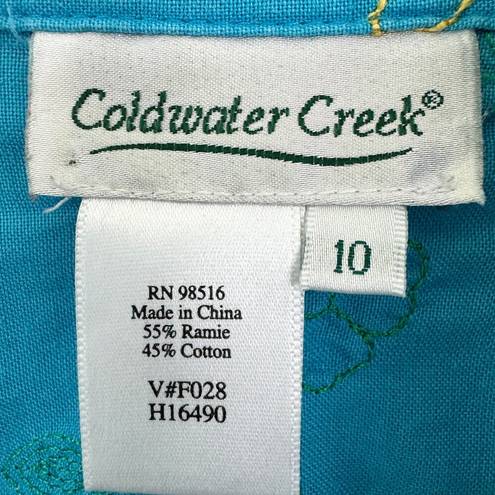 Coldwater Creek  Women Sleeveless Blouse Tank Top Size 10 Floral Embroidered Blue