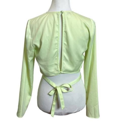 GRLFRND  Aaryn Top Mint Green Cropped Long Sleeves Wrap Around Tie Women’s Size S