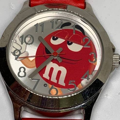 ma*rs M&M's Character  2015 Watch 35mm silver tone case red leather band running