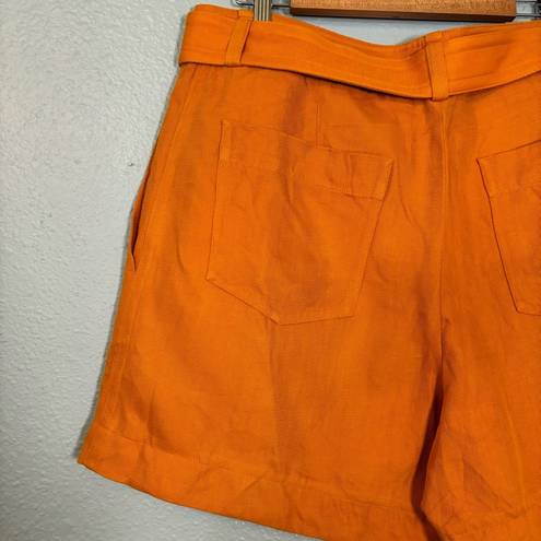 Vince  Women’s Belted Twill Cotton Linen Blend High Waist Shorts Burnt Orange