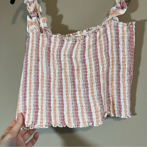 Thread and Supply ✨  Women’s Smocked Striped Pink Orange Crop Tank Top Small