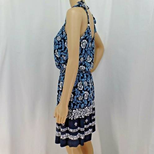 The Loft "" BLUE FLORAL TIE STRAPS BLOUSON DRESS SIZE: S NWT