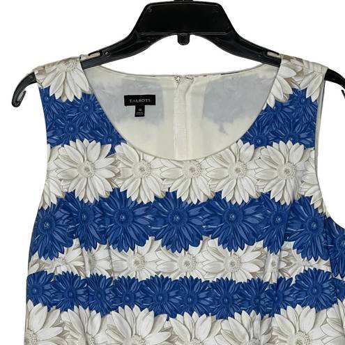 Talbots  Sleeveless Dress Size 10 Blue & White Flowers Lined Cotton Stretch Blend