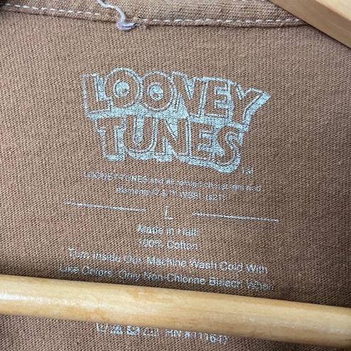 Looney Tunes  Brown Cropped Graphic Crew Neck Tee Women's SZ L Bugs Bunny