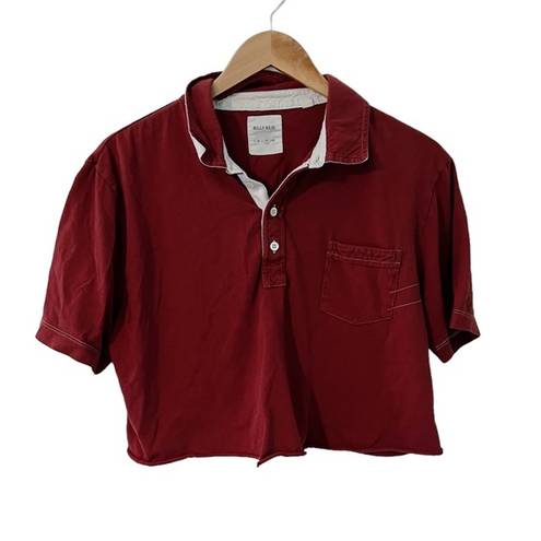 Billy Reid  Women's Red Cotton Cropped Quarter Button Polo