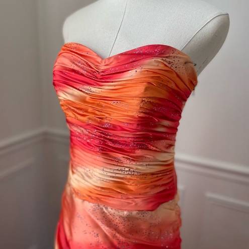 Jump Vintage Y2K  Orange Sherbert Ombre Strapless Ruched Gown Formal Dress 3 4