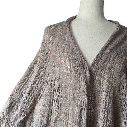 Vintage Lightweight Crochet Sweater Shawl Pointelle Knit Tan Brown Boho Festival Size undefined