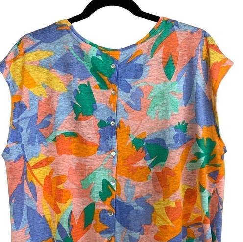 Joie  100% Linen Tropical Print Knit Button Back Top Size XL