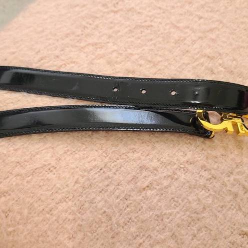 Salvatore Ferragamo Black Adjustable Leather Belt Polished Gold Buckle XS