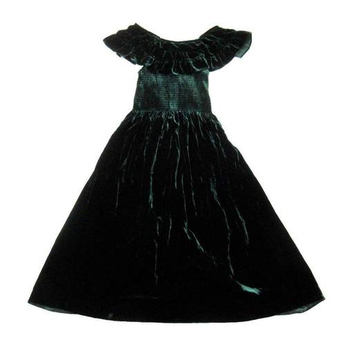 Hill House NWT  Akilah Nap Dress in Emerald Velvet Smocked Midi Ruffle XS