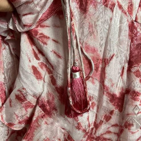 Rococo  Sand Ava Rosewood Tie Dye Print Faux Wrap Ruffle Mini Dress Size M