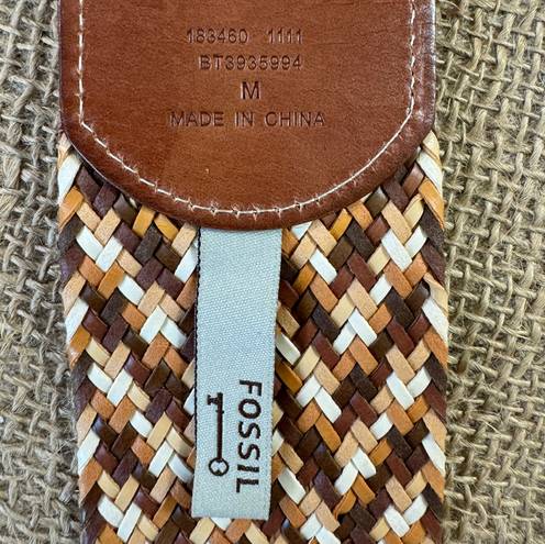 Fossil Women’s Wide Woven Leather Belt  Size Medium  0-35 Inches