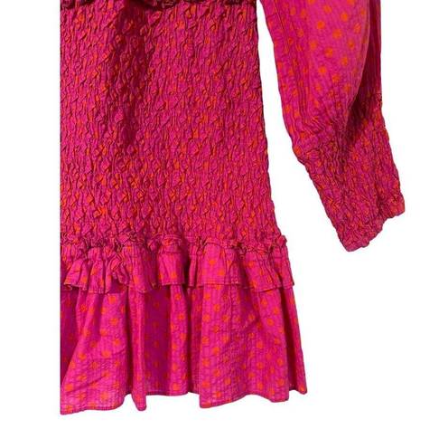 Alexis  Marilena Smocked Off-shoulder Blouson-sleeve Dress Fuchsia Dot Small