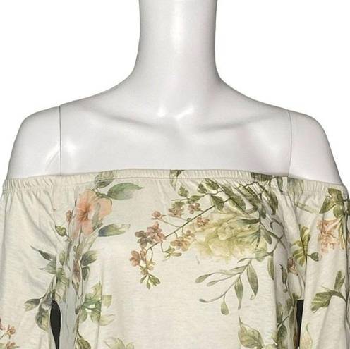 Chaser  Shirt Womens Medium Cream Green Floral Off Shoulder Blouse Botanical