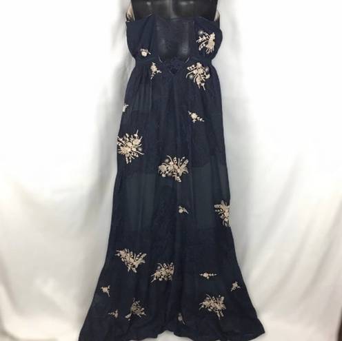 Haute Hippie Silk Embroidered Floral And Lace Maxi Dress Size 4