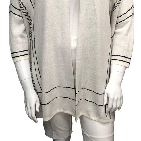 Chico's  Size L XL White Beaded Boho Poncho Oversized Sweater Top Dolman Sleeves