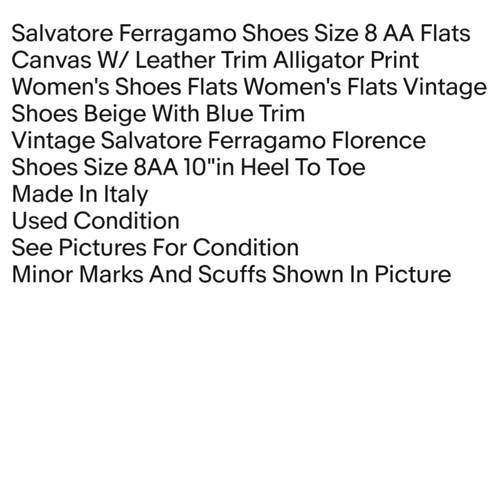 Salvatore Ferragamo  Shoes Size 8 AA Flats Canvas W/ Leather Trim Alligator Print