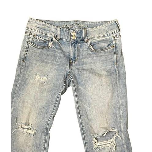 American Eagle  Womens Jeans Artist Crop Distressed Low-Rise Light Wash Denim 4