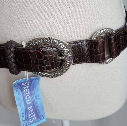 Brighton , New, Leather Stretch Brown Braided O-Ring Concho Belt, Size 34