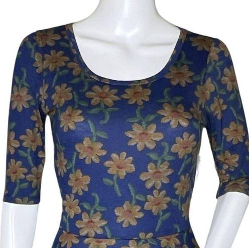 LuLaRoe  Dress Women XS Blue Yellow Floral Print Flowers Daisies A-Line Nicole