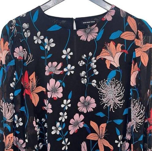 Who What Wear  Womens Floral Long Sleeve Semi Sheer Blouse Multicolor Small