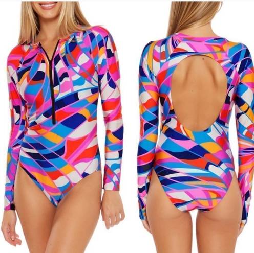 Trina Turk , New, Pink Vivid Vista Zip Front Paddle Suit Swimsuit, Size Large