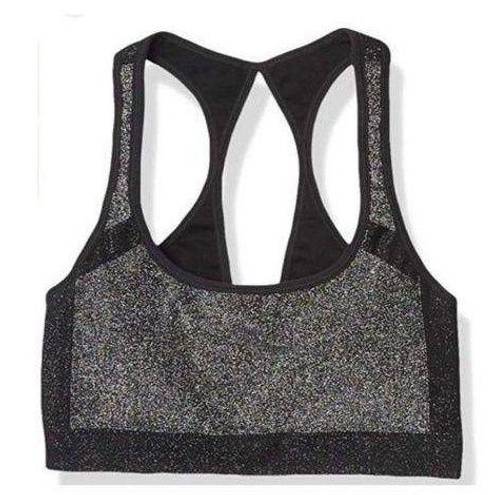 Soul Cycle Racerback w/Keyhole Sports Bra, Metallic Black Grey (Excellent)