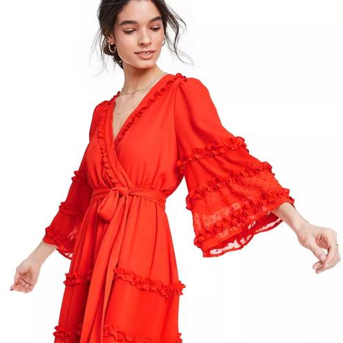 Alexis NWOT Angel Sleeve Ruffle Tiered Midi Chiffon Dress