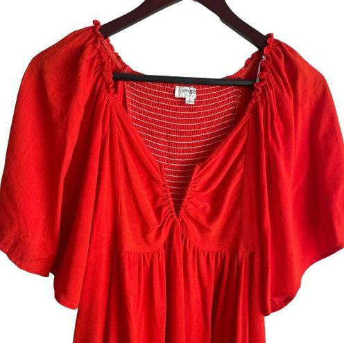 Umgee  Women Tunic Top V Neck Flare Short Sleeve Smock Back High Waist L Orange