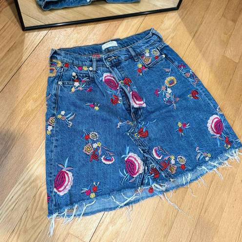 Floral Denim Skirt Multi Size L