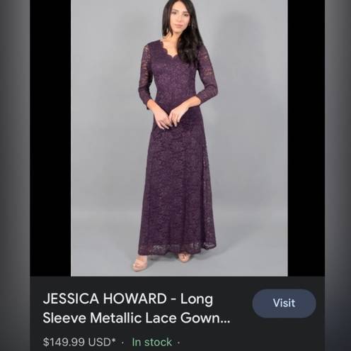 Jessica Howard - LONG SLEEVE METALLIC LACE GOWN JH9M7887