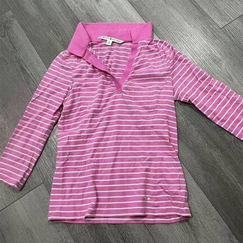 Tommy Hilfiger  Polo Shirt Womens Pink Stripe Collared Y2K Preppy Size M
