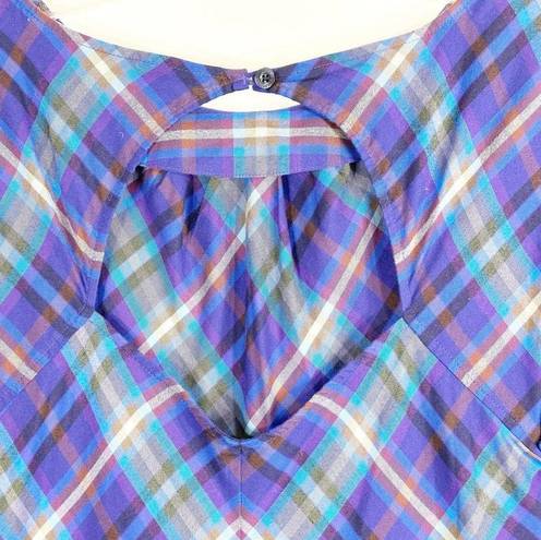 Patagonia  Size 6 Dress Blue Purple Plaid Midi Long Short Sleeve Shift 1135