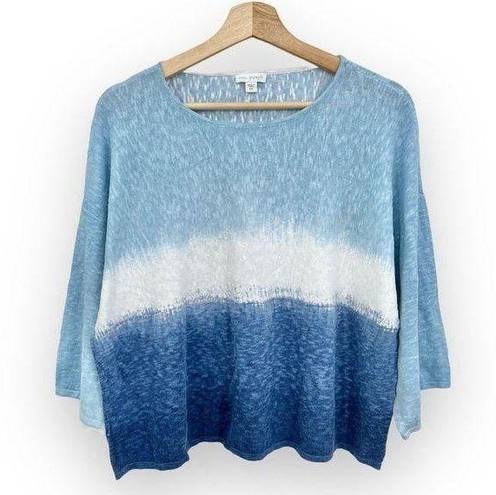 J.Jill  Purejill XXS Kimono Blue Tie Dye LINEN Blend Knit Box Top Shirt Oversized