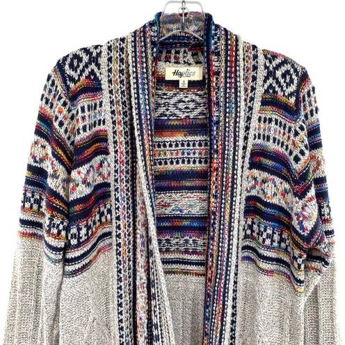 Harper Haptics Holly  Boho Multicolored Fringe Knit Long Cardigan Sweater