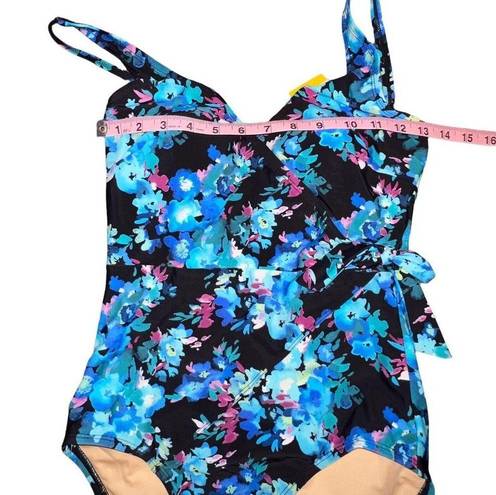 Carole Hochman  Women's One Piece Swimsuit, Blue Floral, Size Small/6 UPF 50+ New