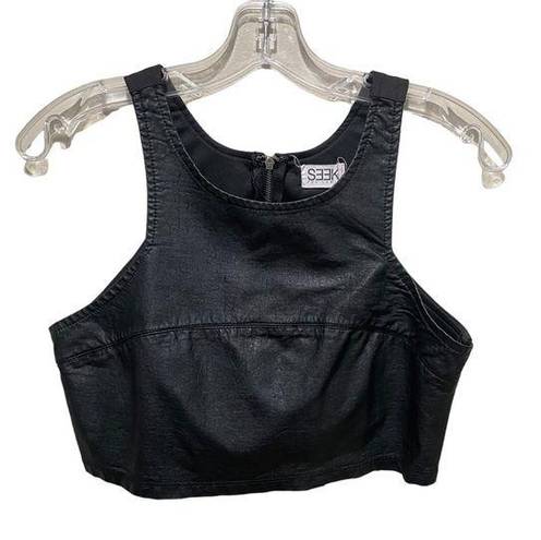 SEEK the Label LF  Faux Leather Cropped Tank Top Black Size Medium