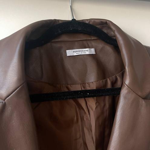 Peppermayo 90's Starlett Blazer Jacket in Chocolate Faux Leather