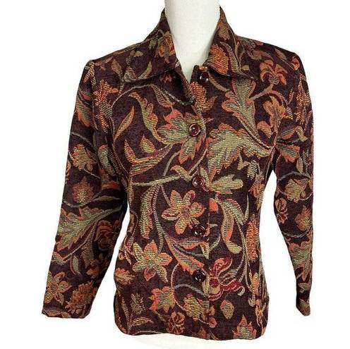 Chadwick's Vintage Size 4P Petite Tapestry Blazer Jacket Floral Print Button Up