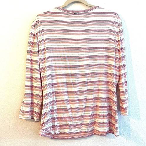 St. John  Blouse Pink White Stripe Large Pullover Stretch Square Neck Top