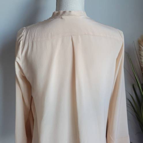 Alexis , 100% Silk Peach Pink Ruffle Flare Scallop Sleeve Blouse Top, XS, 4 6